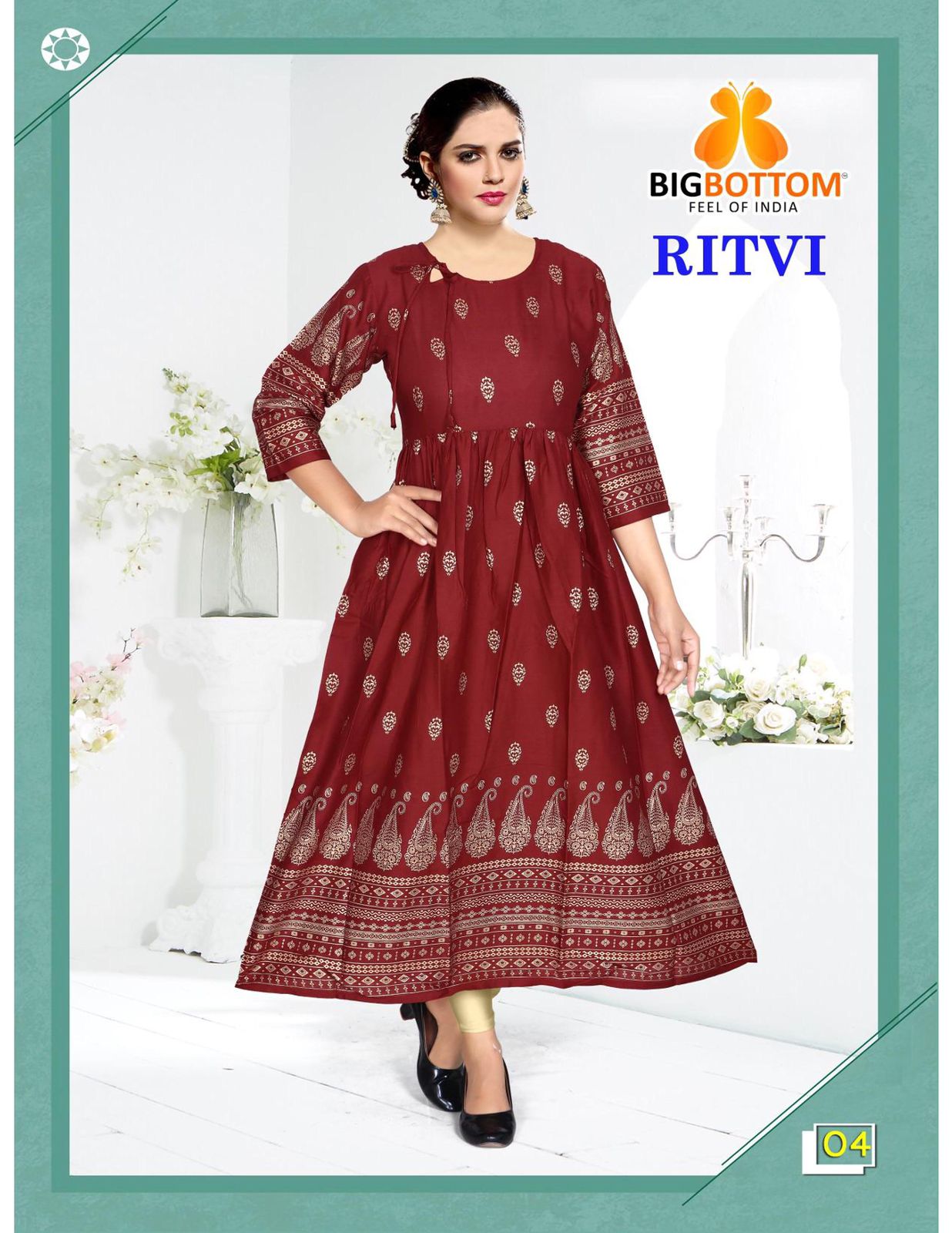 Big Bottom Ritvi 2 Fancy Casual Wear Rayon Gold Printed Kurti Collection 